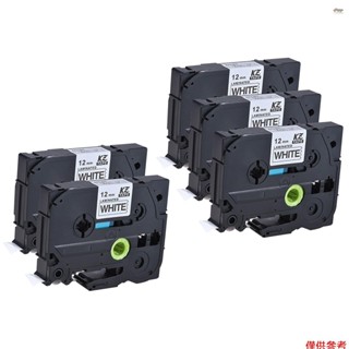 全新 5 件層壓標籤膠帶黑白相容 Brother P-touch 標籤列印機 PT-1010/PT-2100/PT-18