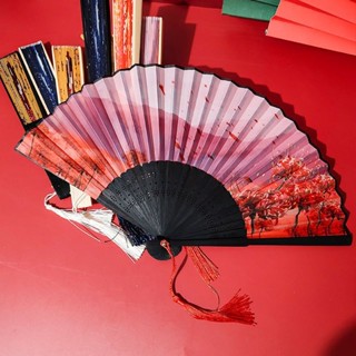 中國風女式摺扇古風漢服流蘇夏季隨身折疊兒童舞小扇子中國風女式摺扇古風漢服流蘇夏季