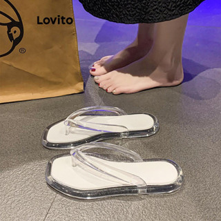 Lovito 休閒平底涼鞋素色透明拼色果凍人字拖沙灘防滑浴室平底涼鞋女式 LFA59258