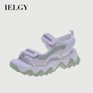 IELGY 綠色魔術貼厚底運動沙灘羅馬涼鞋女學生平底鞋