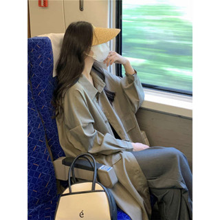 鴨絨外套 保暖外套 北極絨外套 胖mm大尺碼寬鬆長袖風衣外套女春夏2025年新款蝙蝠袖中長款襯衫上衣