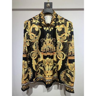 VERSACE1478 襯衫印花洋氣男士絲質花色長袖襯衫印花襯衫