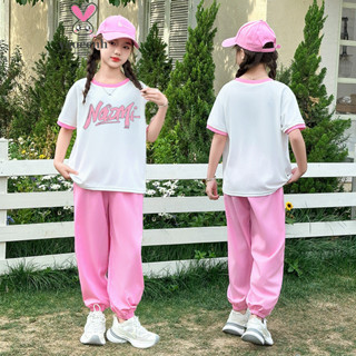 【YAOEENH】110-170CM 夏季女童字母印花寬鬆運動套裝 中大童休閒撞色短袖長褲兩件套 現貨 快速出貨