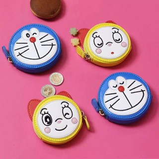 新品 特惠 日本哆啦A夢圓形刺繡零錢包卡通可愛機器貓耳機包哆啦美收納包萌