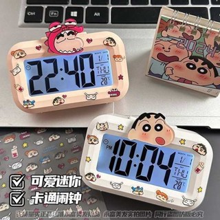 電子時鐘 可愛時鐘 蠟筆小新迷你夜光學生鬧鐘可愛計時多功能便攜宿舍桌面小巧檯鐘表