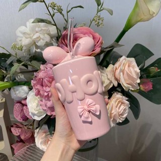 隨行杯 保冰杯 網紅時尚陶瓷吸管杯女生高顏值大容量水杯便攜隨行咖啡花茶車用杯
