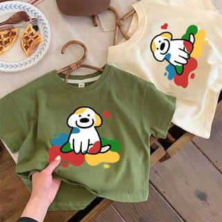 《現貨下單》100%純棉兒童夏季新款卡通女童寶寶短袖短袖T恤寬鬆童裝通用上衣