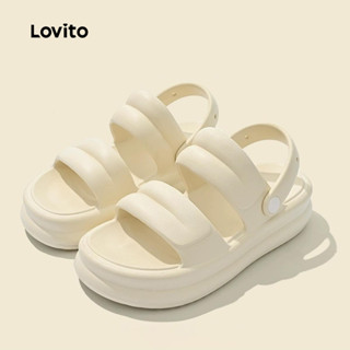 Lovito 休閒鞋素色厚底防滑超軟戶外裝簡約百搭平底涼鞋女款 LFA73213