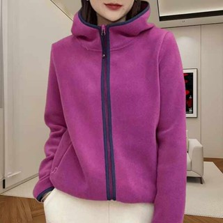 北極絨外套 鴨絨外套 珊瑚絨外套 大學T女士秋季新款大尺碼保暖連帽小外套抓搖粒絨長袖外套上衣女