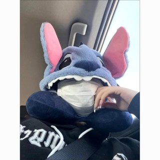 現貨×護頸枕× 日式史迪仔網紅卡通路西法貓連帽 U型枕 飛機旅行護頸枕午睡枕情侶