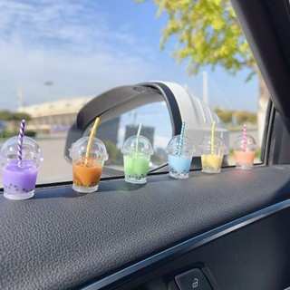 吸管奶茶杯汽車中控臺後照鏡擺件迷你車用裝飾品配件模擬星球杯女Straw milk tea cup car center