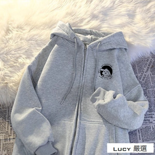 Lucy💕可愛韓式 卡通印花開衫帽T 長袖大學T 帽T 開衫衛衣 長袖上衣 寬鬆上衣女 休閒拉鏈連帽帽T