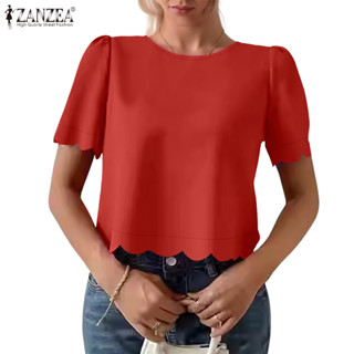 ZANZEA 女式時尚休閒圓領短袖波浪下擺短寬鬆上衣