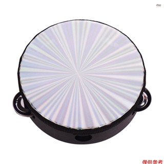 全新 6 英寸木製輻射手鼓手鈴手鼓帶單排叮噹聲反光鼓頭打擊樂器音樂玩具成人兒童跳舞唱歌派對