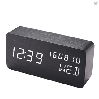 黑木白字 LED聲控數位木頭鬧鐘時鐘2102（USB充電或電池兩用，出貨不含電池/三擋亮度可調/攝氏度和華氏度/日期星