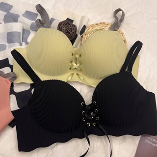 無鋼圈無痕內衣女小胸集中爆乳上托拉繩顯大一片式內衣罩套裝上薄下厚20250525