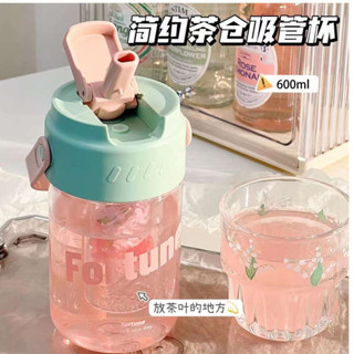 雙層玻璃杯 咖啡隨行杯 水杯女生高顏值鬱金香隨身杯透明大容量便攜吸管杯咖啡杯子帶蓋夏