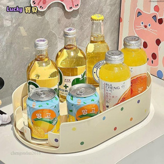lucky🍑【波點美學】飲料旋轉盤收納盒冰箱整理調味料神器廚房瓶子多功能置物架罐轉盤