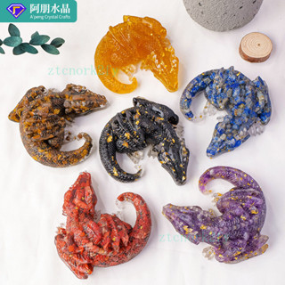 ✨ 天然水晶 工藝品 居家擺件 ✨新品天然水晶碎石睡龍公仔裝飾品滴膠樹脂水晶噁龍工藝品擺件 TRSST