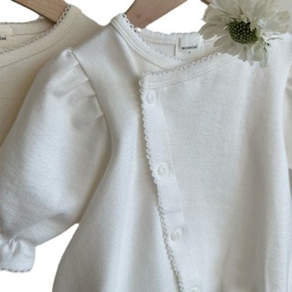 【HOT 本舖】童裝 韓版春夏嬰幼童衣服純色連體衣外出服洋氣女寶寶哈衣ins爬爬服