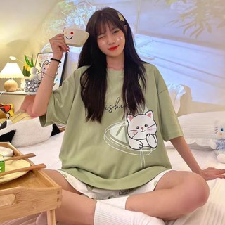 2025年夏季全新薄款卡通睡衣夏天女短袖寬鬆薄款夏天韓版甜美休閒家居服兩件印花套裝