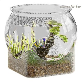 WMES1LI桌面魚缸,超清塑膠圓形魚缸,360度視角金魚缸小型ML桌上型小型水族箱桌面裝飾