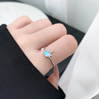 ❤️ 流行純銀飾品❤️925純銀百搭獨角獸月光石戒指小眾氣質飾品個性幻彩石開口可調節戒指