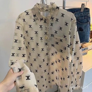 YWW 防曬衣 防曬外套 輕薄透氣 印花logo滿印長袖襯衫女2025薄款春夏防曬設計感小眾寬鬆休閒上衣