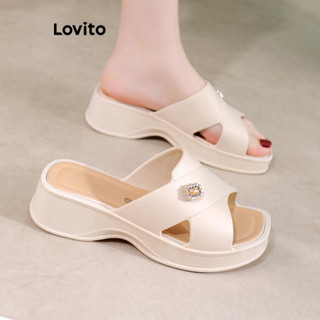 Lovito 休閒素色露趾防水開放式涼鞋時尚百搭女款平底涼鞋 LFA65270