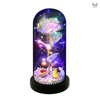 亞克力罩永生玫瑰花七夕耶誕節情人節禮物擺件帶燈 七彩永生金箔玫瑰花母親節生日告白禮物禮品侶小夜燈創意禮品 白色【出貨不帶