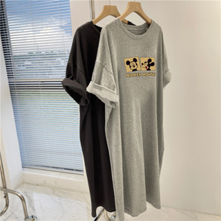 大尺碼睡裙女 韓版ins風睡衣 oversize 卡通米老鼠 家居服 短袖寬鬆可外穿長裙 女版居家睡衣裙