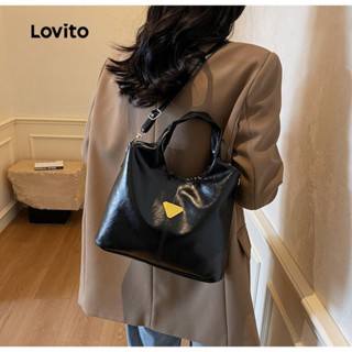 Lovito 休閒素色紋理韓版風格通勤上班大容量女士小斜揹包 LFA76058