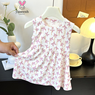 【YAOEENH】80-150CM 夏季女童時尚冰絲碎花洋裝 中兒童卡通可愛吊帶背心裙 現貨 快速出貨