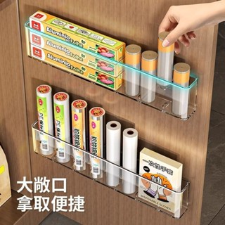 熱賣#廚房櫃門內側收納盒壁掛冰箱櫥櫃多功能置物架雜物保鮮膜袋收納架lx