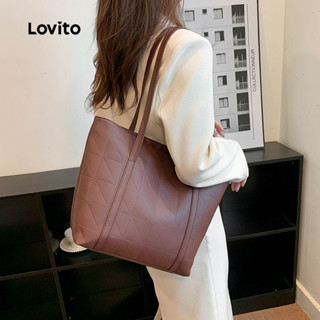 Lovito 休閒素色時尚壓花大容量女士通勤單肩手提包 LFA72040