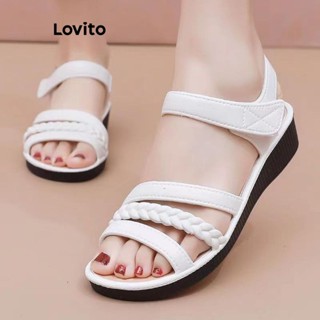 Lovito 女士休閒純色交叉平底涼鞋 LFA66224