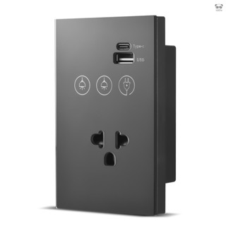 120型 2合1牆壁燈開關插座 多功能家居2路燈開關帶Type-C/USB/美規插孔 強化玻璃面板 APP語音 支援定時