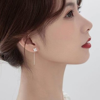Sj* 925純銀四葉草耳線女氣質長款養耳洞耳環 學生流蘇耳飾