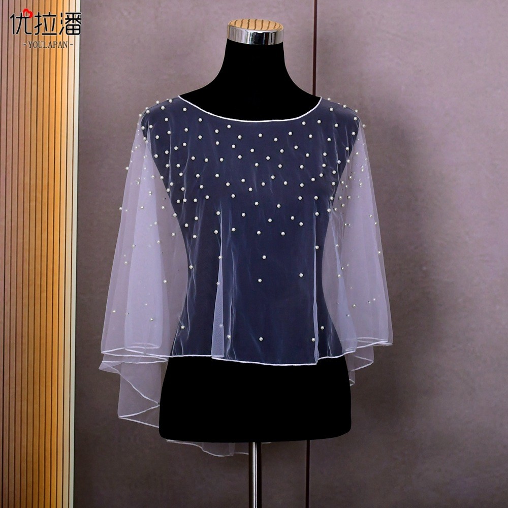 🎉尚品精選🎉優拉潘 VG27 套頭鬥篷結婚防曬網紗披肩夏女 釘珍珠披風 外套配飾🎉全館下殺🎉XP01