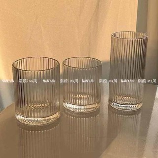 玻璃瓶水壺 咖啡隨行杯 ins簡約條紋玻璃杯冰美式拿鐵咖啡杯果汁杯冷飲杯家用牛奶杯水杯