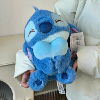 Kawaii Lilo & Stitch Love 毛絨公仔可愛卡通縫線甜美柔軟的心形毛絨抱枕玩具女孩禮物