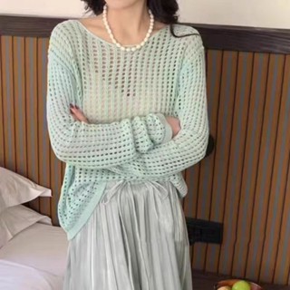 【HOT 本舖】 鏤空針織罩衫女夏秋季韓版簡約寬鬆休閒小個子上衣bf慵懶風防曬衫
