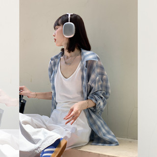 【HOT 本舖】童裝 藍色格子襯衫外套女夏季新款慵懶風氣質防曬襯衣棉上衣潮