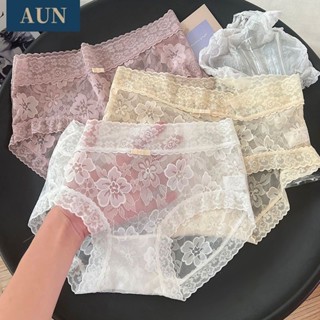 AUN 純欲性感法式蕾絲內褲無痕中腰桑蠶絲抑菌襠透氣少女三角短褲