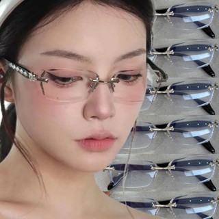 Y2K 防藍光平面平光眼鏡時尚復古無框雕刻眼鏡日常裝飾配件