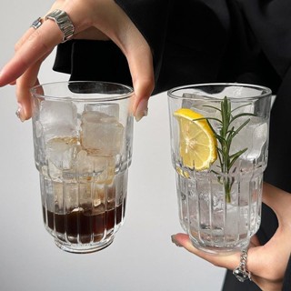 D0530-ins簡約咖啡杯 可疊放 豎紋冷萃咖啡杯 玻璃杯 330毫陞 冰美式杯 拿鐵杯 飲料杯 氣泡水杯 果汁杯