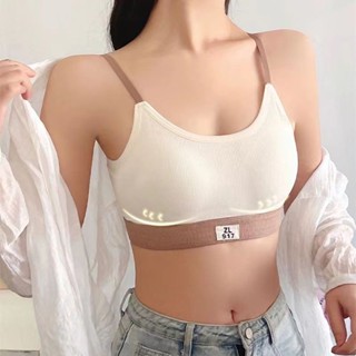 胖胖美依 上衣 吊帶 背心 無袖上衣 胸罩 內搭 新款少女內衣發育期一體固定杯聚攏薄款運動胸罩背心-7215.