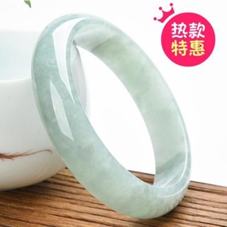 緬甸翡翠手鐲天然淺綠飄花冰糯種淡綠翡翠玉手鐲女款玉鐲帶證書//6.13