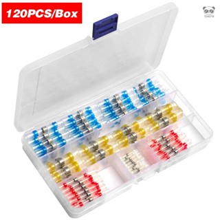 120PCS/盒 防水焊錫環 熱縮中接管 焊錫環熱縮管組合 熱縮接線端子 2:1收縮率 帶盒子 適用於DIY手工製作