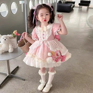 女童蘿莉塔粉色蓬蓬公主裙短袖週歲女寶寶禮服洋裝宮廷風洋裝yeuqihao1my20250524